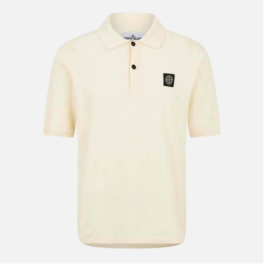 Stone Island Compass Patch Knit Polo Shirt - Beige